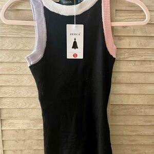 Women's Black Tank Top with Colorblock Trim